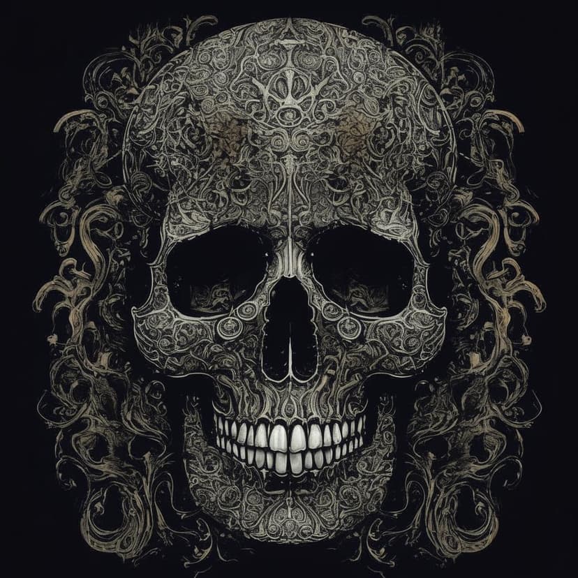 A detailed skull illustration in Apollonia Saintclair’s dark