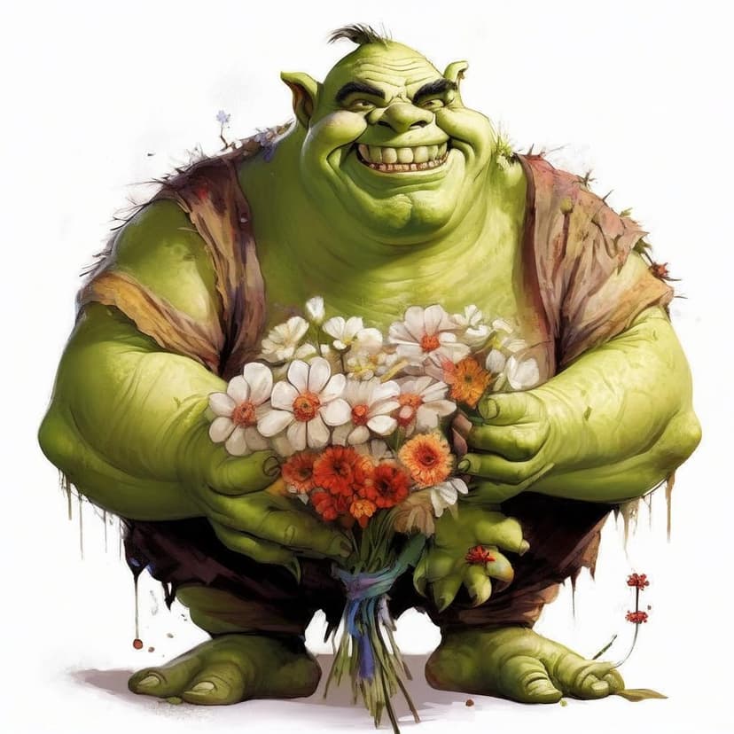 A chunky ogre with a giant