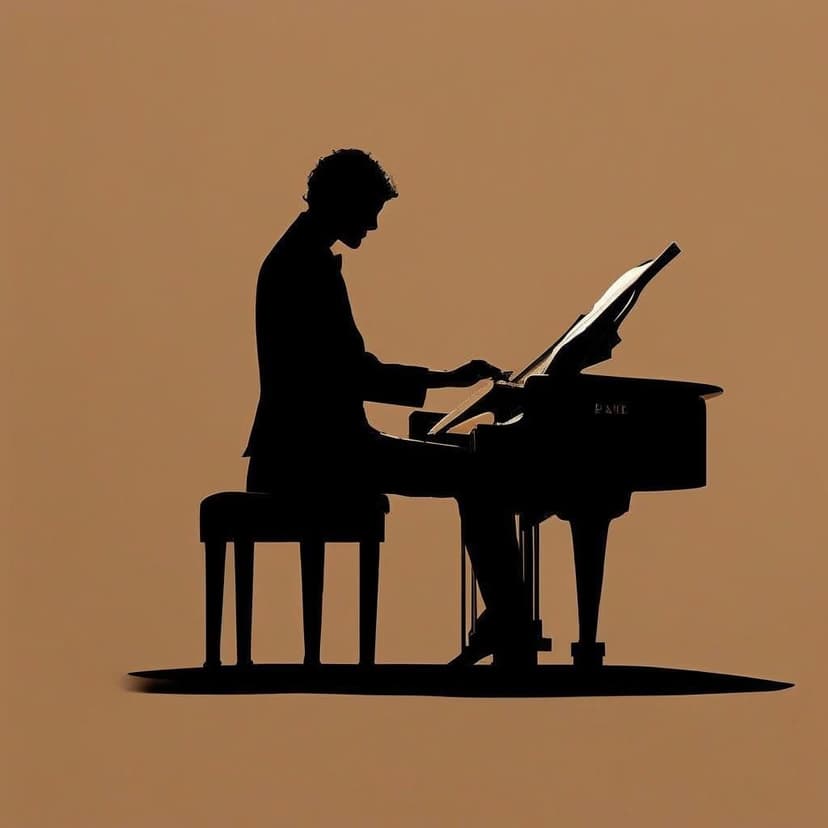 “Paris street pianist: minimalist single-line silhouette in coffee tones