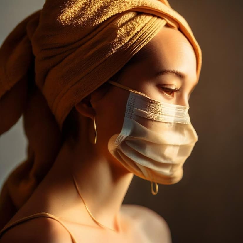 Close-up of a woman’s neck and ear with a towel turban