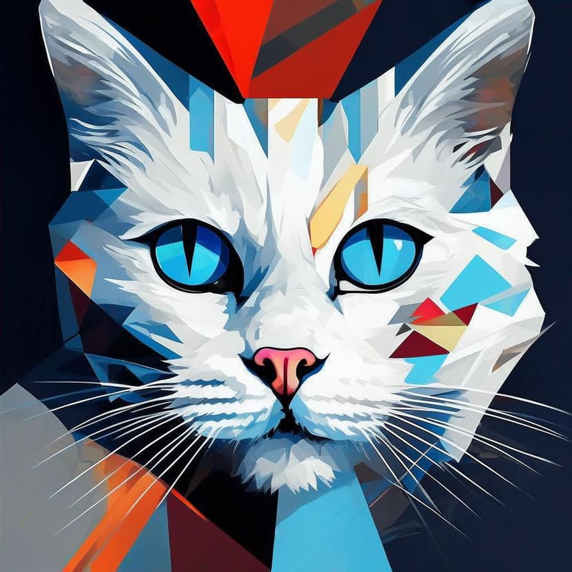 A white cat’s face with striking blue eyes