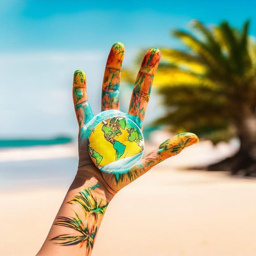 Elegant hands with a vibrant world map painted on the palms
