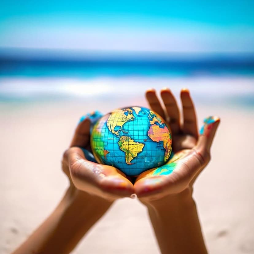 Elegant hands with a vibrant world map painted on the palms