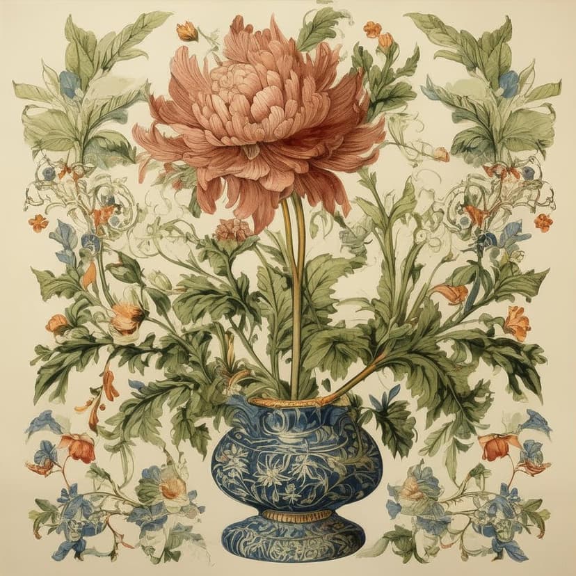 A floral centerpiece illustration with scattered motifs