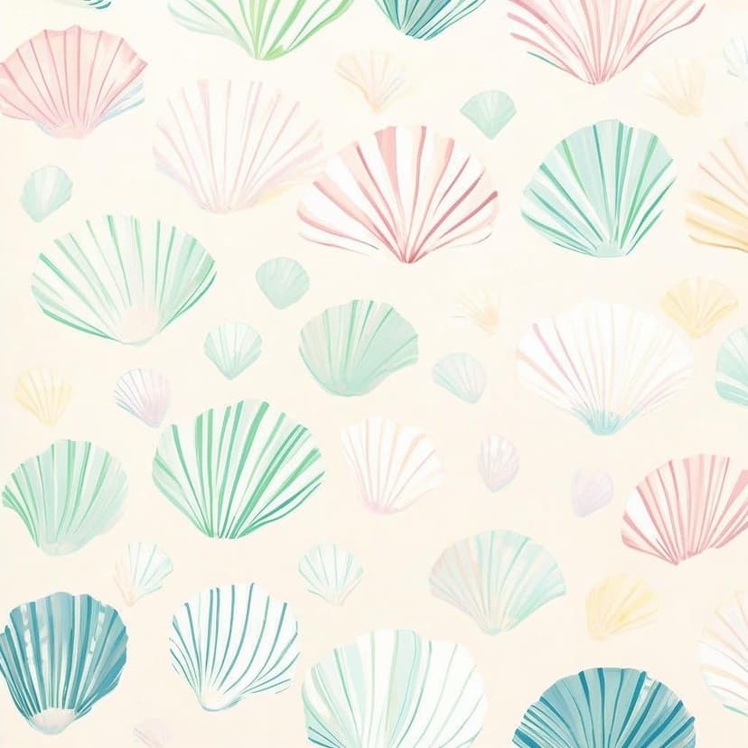 A whimsical pastel seashell pattern on textured cream paper