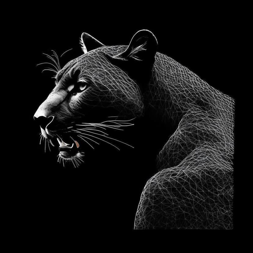 A sleek panther yawns in minimalist typography art