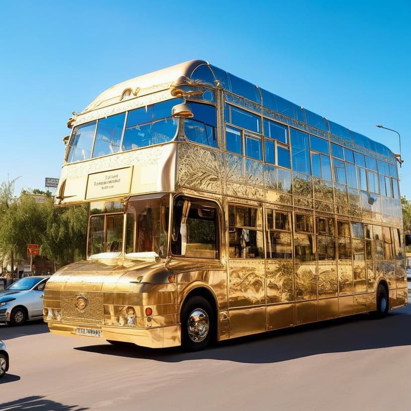A towering three-story glass boutique bus glides through Tashkent’s sunny streets