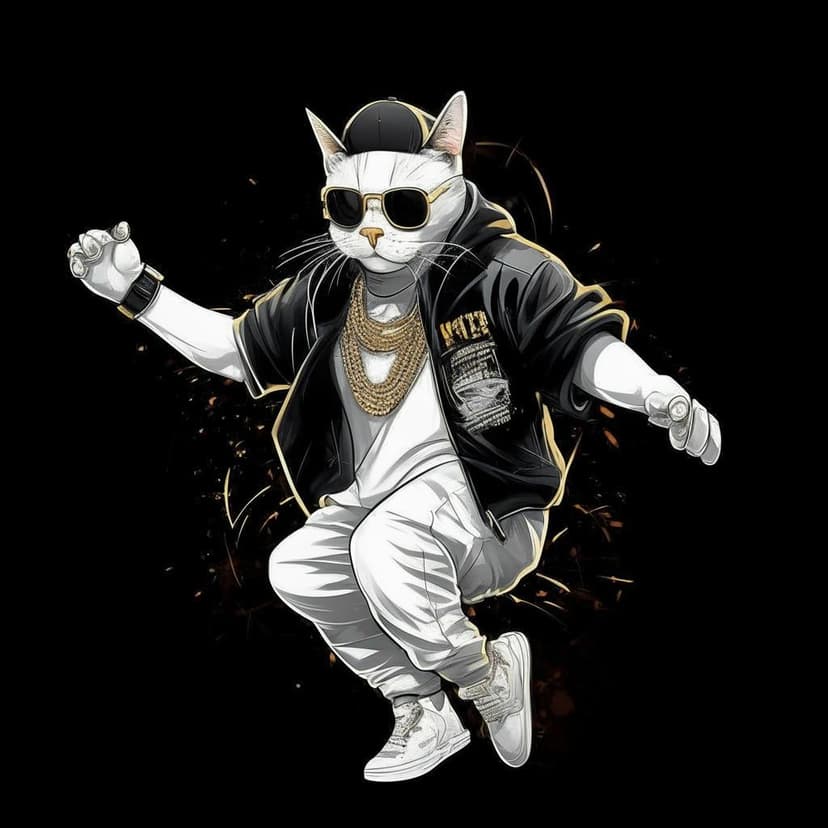 A sleek white cat rocks hip-hop style