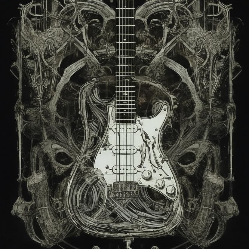 **”ODIOUS BLOT” X-Ray Guitar Poster** – Translucent interior with musical bones