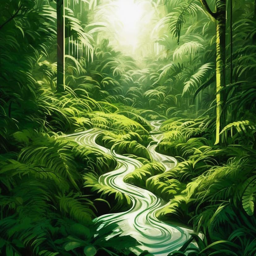 Lush rainforest scene with trees