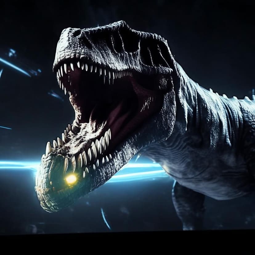 A T-Rex alert flashes on the HUD