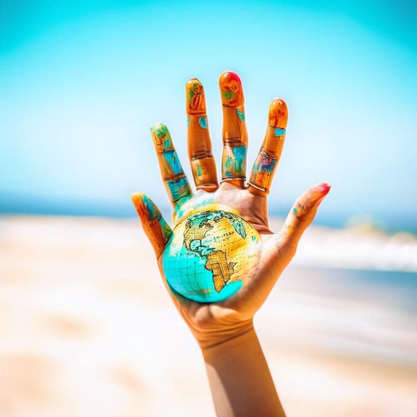 Elegant hands with a vibrant world map painted on the palms