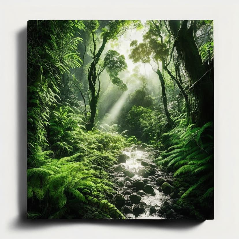 Lush rainforest scene with trees