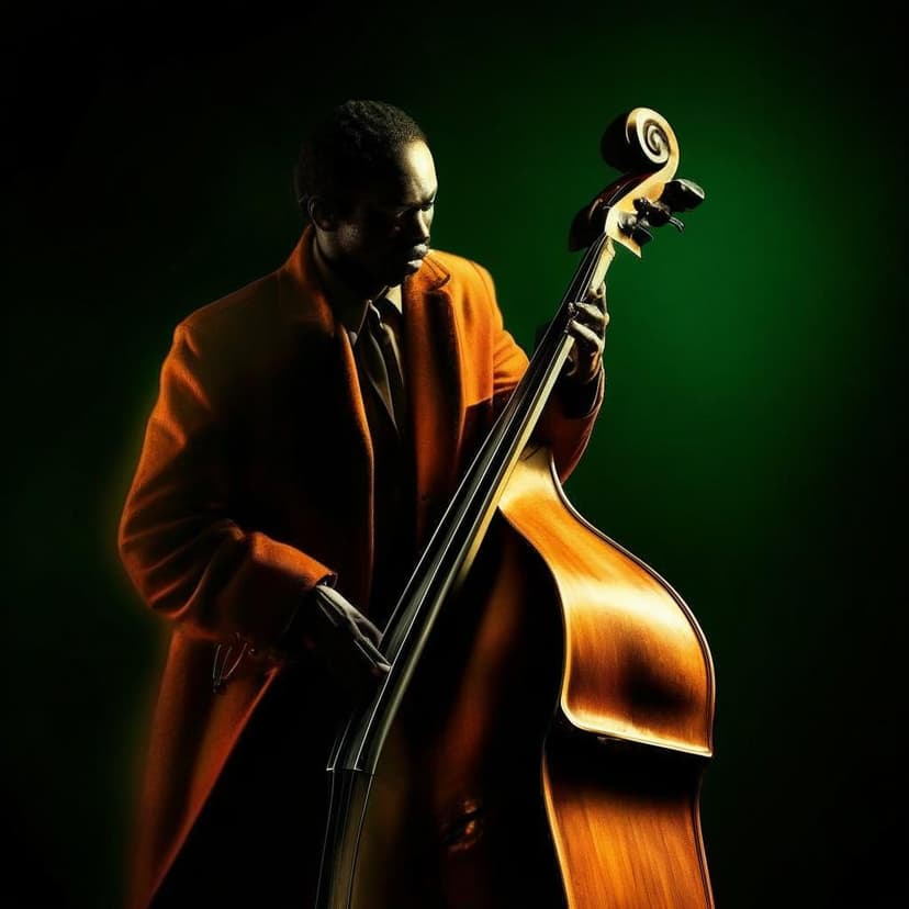 A dynamic animated poster of a jazz musician in a flowing burnt-orange coat