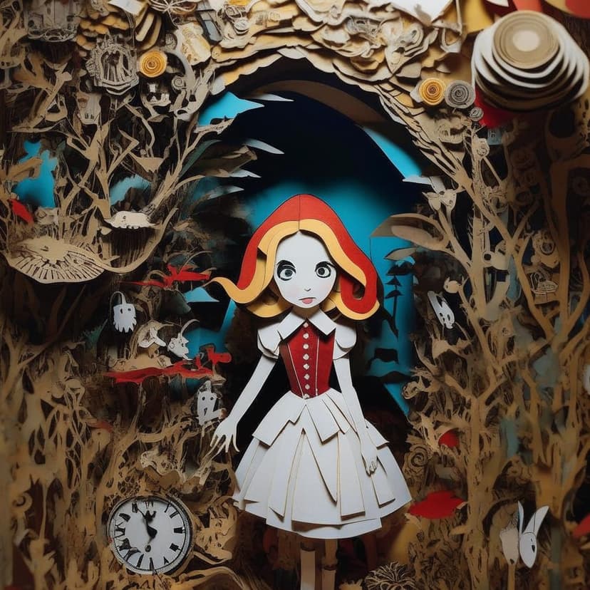 Jan Svankmajer-style Alice in Wonderland with surreal paper cutouts –v 7