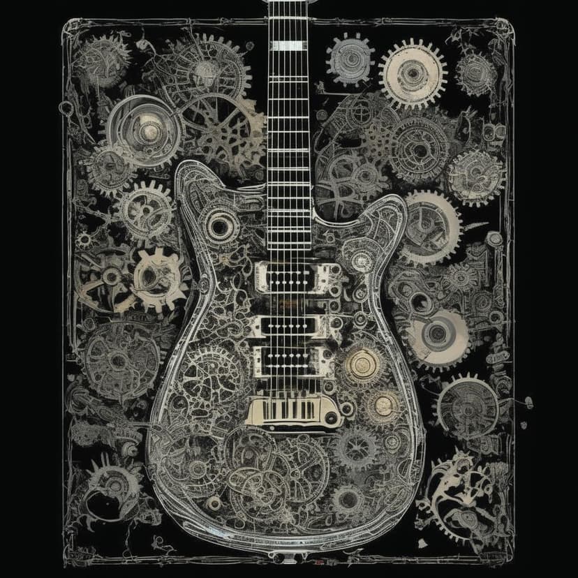 “ODIOUS BLOT” X-ray guitar poster: Art Nouveau bones