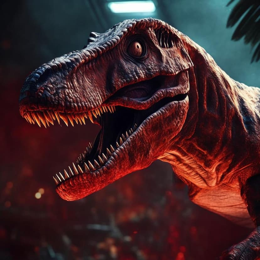 Sci-fi HUD flashes a red alert: T-Rex detected