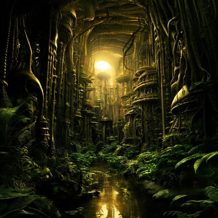 H.R. Giger’s biomechanical jungle sunset