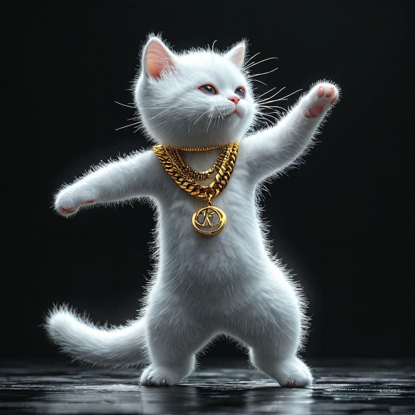 A sleek white cat rocks hip-hop style