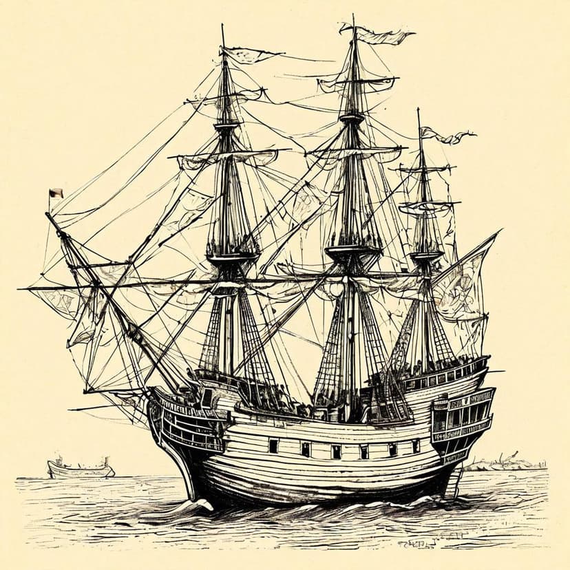 A vintage line drawing of Magellan’s ship