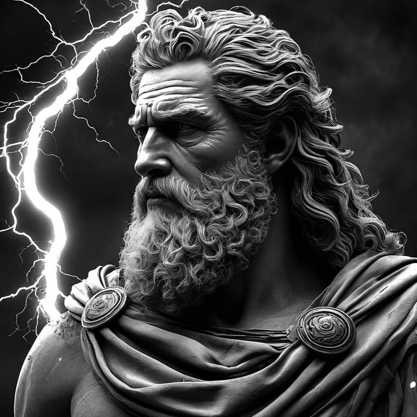 Realistic black and white portrait of Zeus