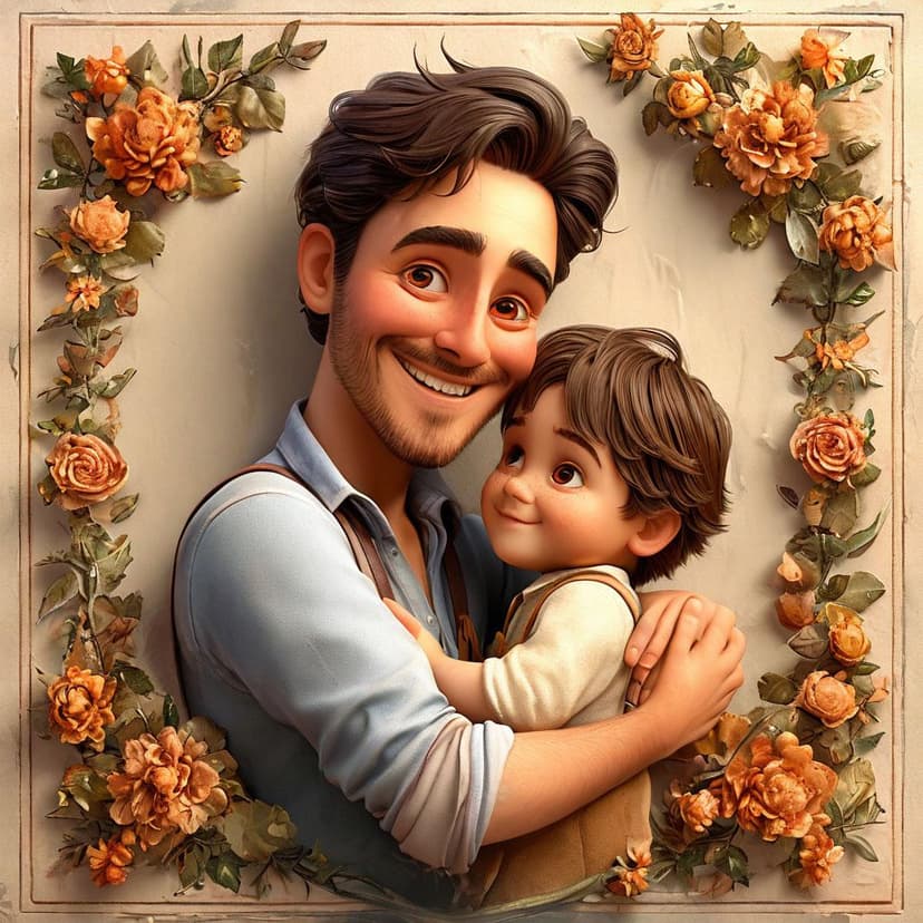 A smiling man cradles a child in a warm