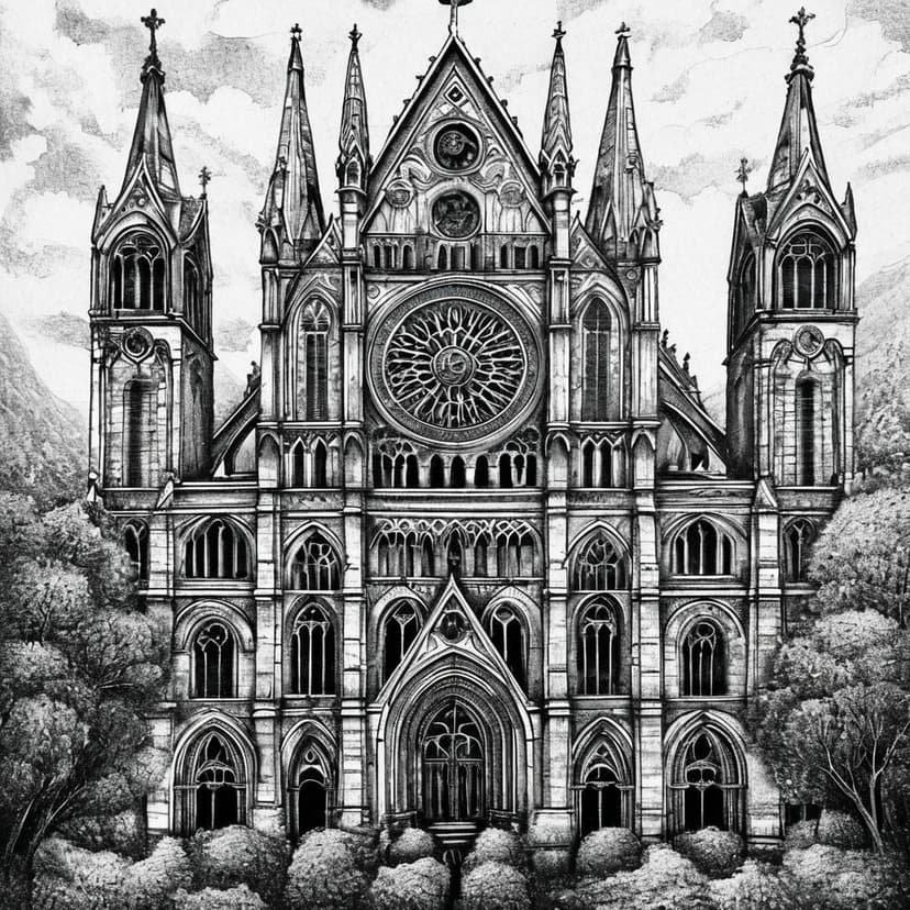 Gothic cathedrals reimagined: dotwork arches