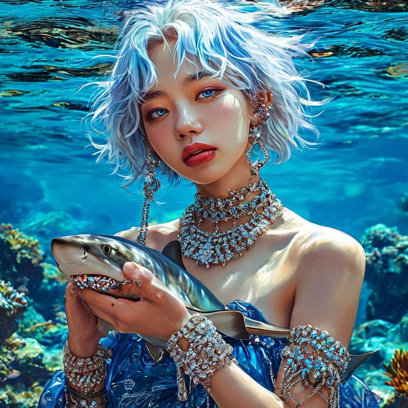 Against a vivid aquatic backdrop