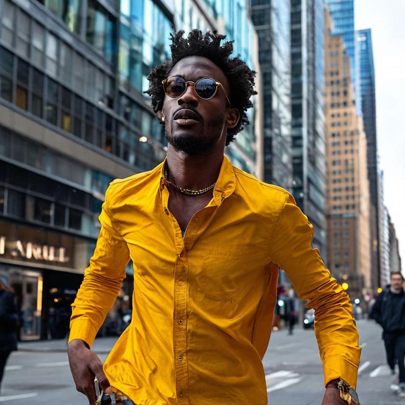 A paparazzo’s flash freezes a young Black man in motion