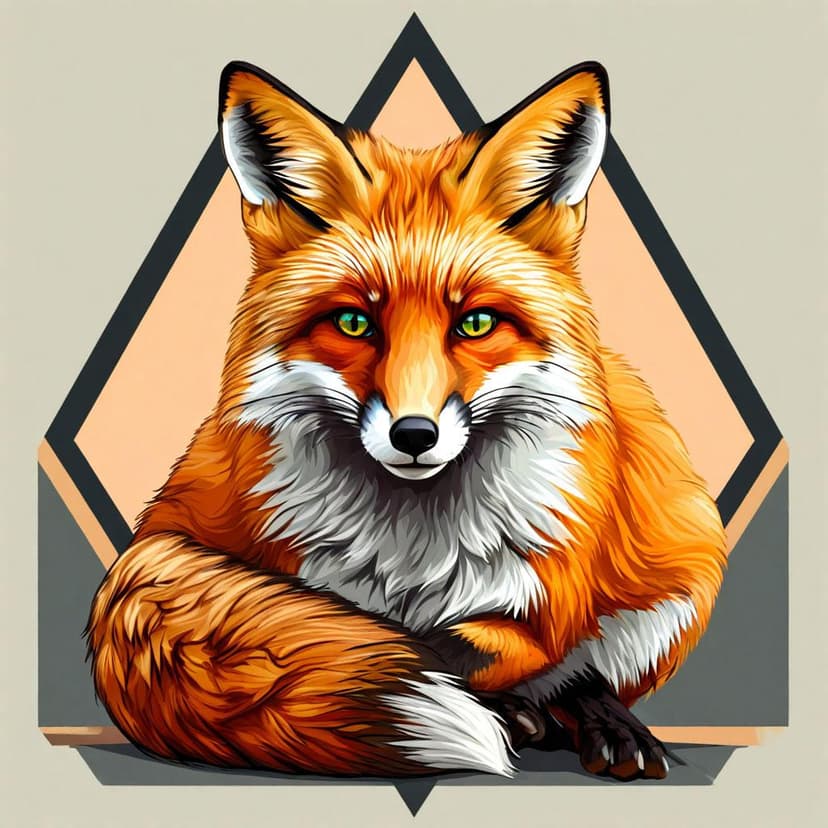 A soft-furred fox rests on a geometric shape