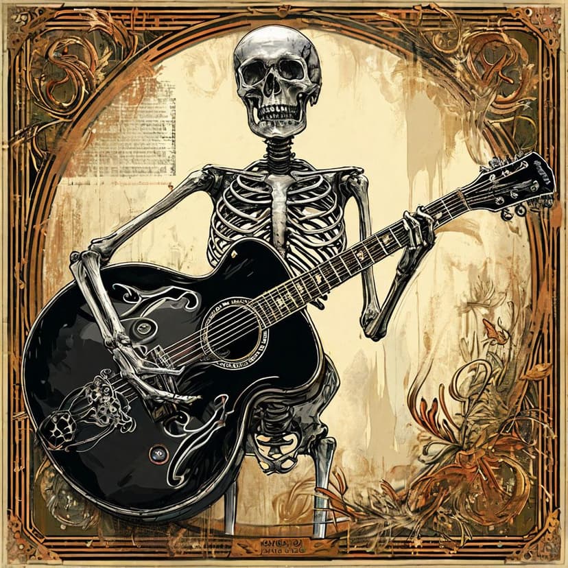 An Art Nouveau X-ray guitar exposes its musical skeleton