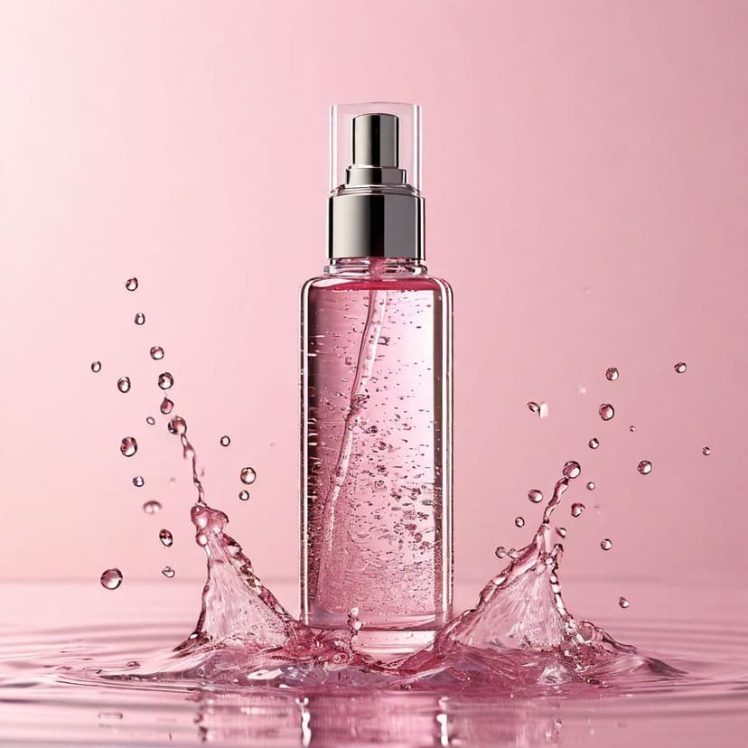 A sleek skincare bottle floats mid-air