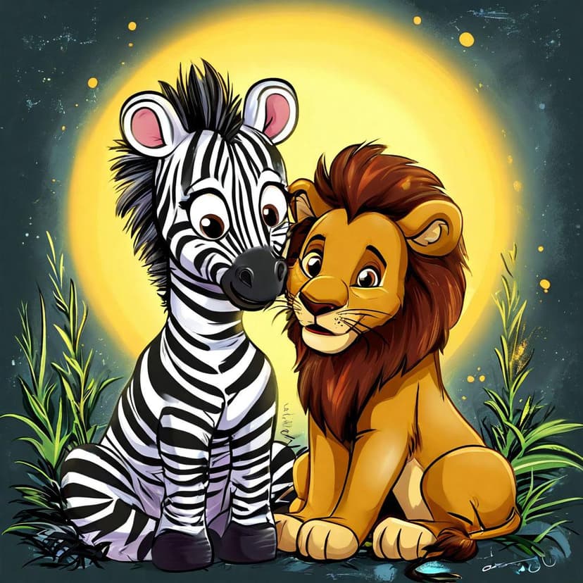 Zara the zebra comforts Leo the lion cub