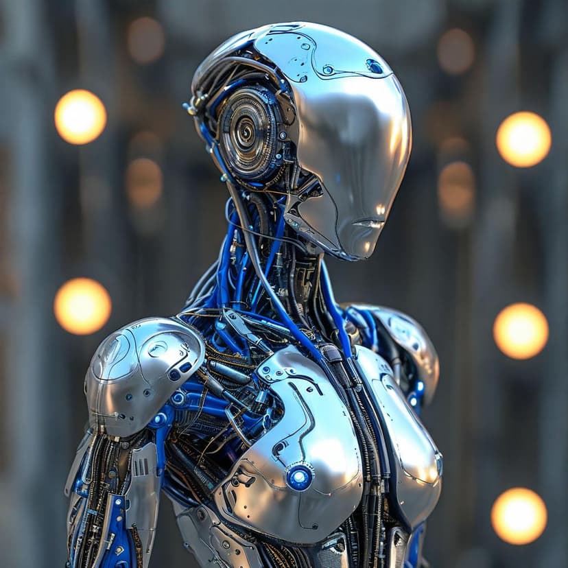 A sleek silver and blue humanoid