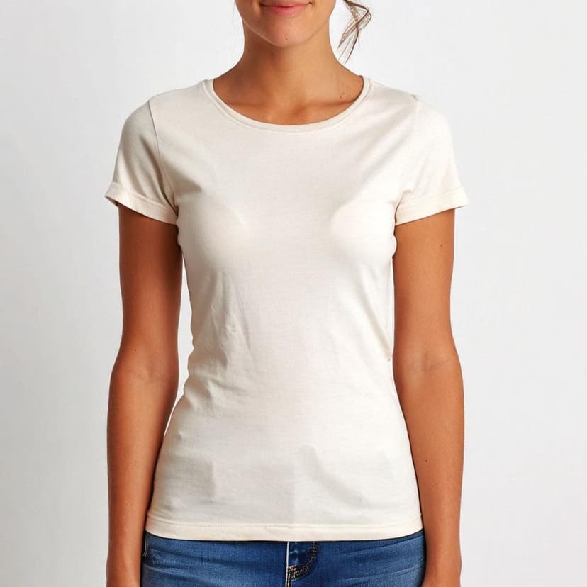 Women’s cream t-shirt on a plain white background