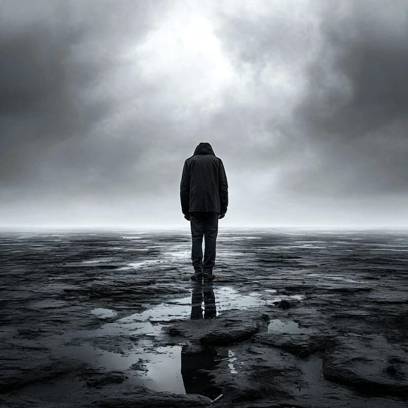 A single figure stands isolated