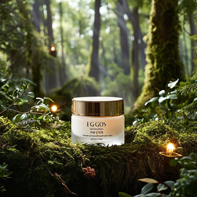 A gilded white jar of “IGNOS NOURISHING CREAM” glows with refined elegance amidst a softly lit