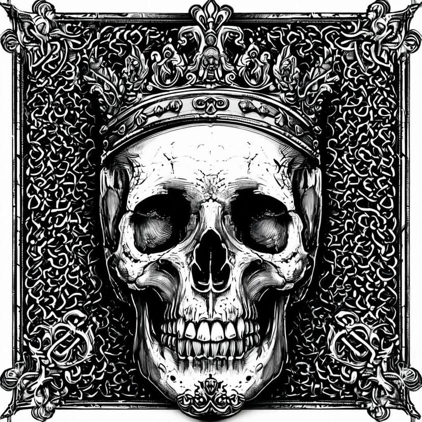 A crowned skull in chainmail