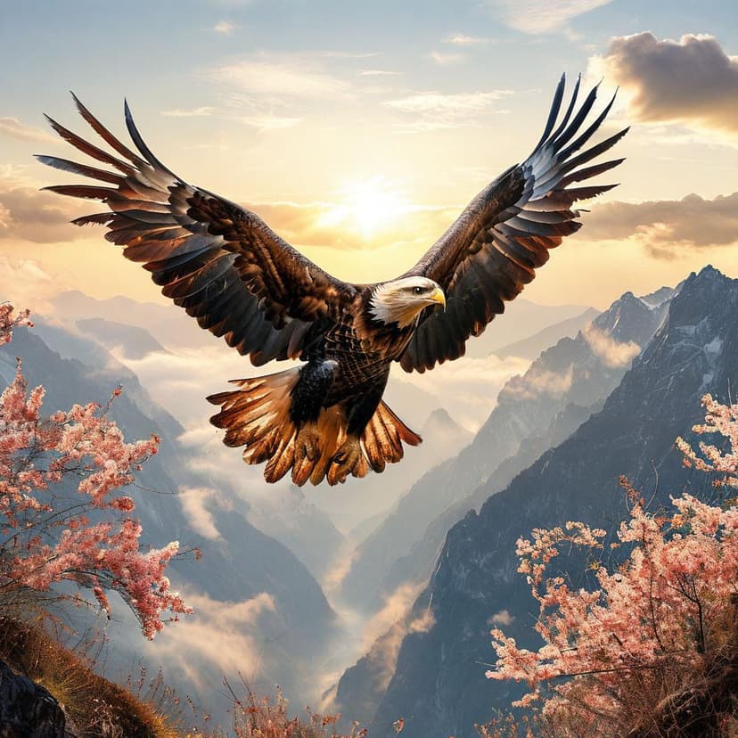 An eagle glides through sunlit skies