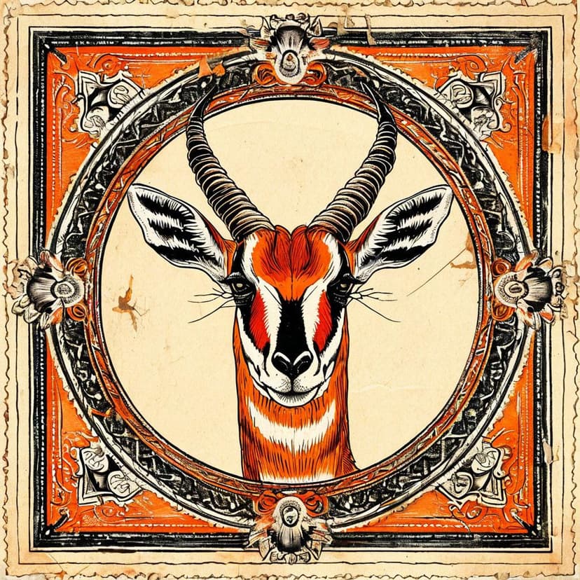 Vintage stamp design: antelope portrait in fine-line engraving with black
