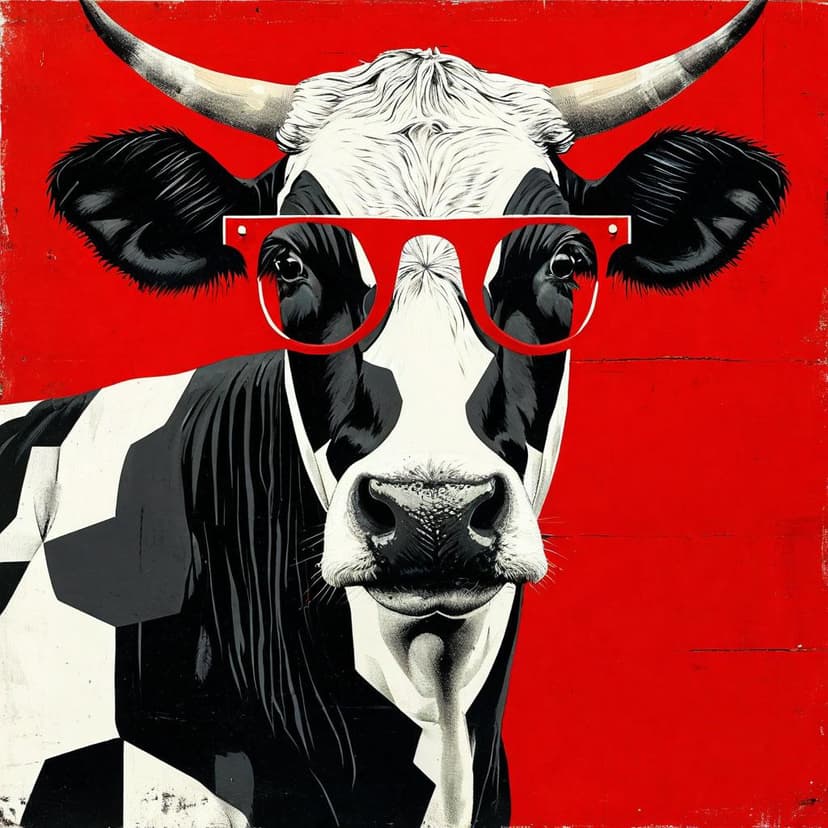 Bold Bauhaus design: a cow with red spectacles