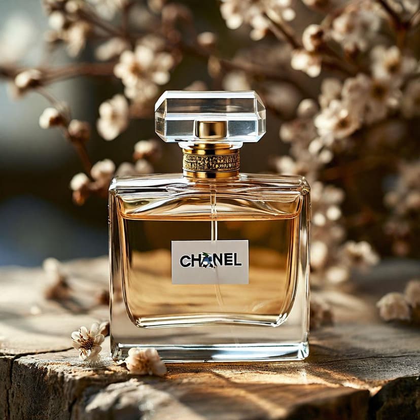 A softly focused Chanel bottle