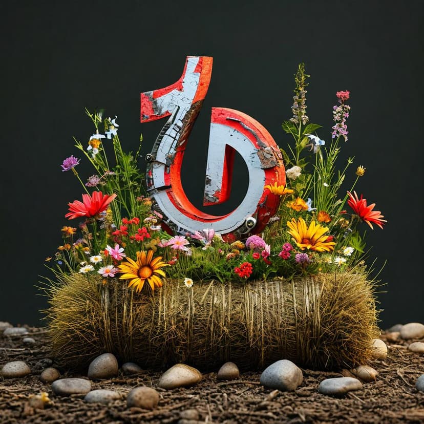 A mechanical TikTok logo rests on a haystack