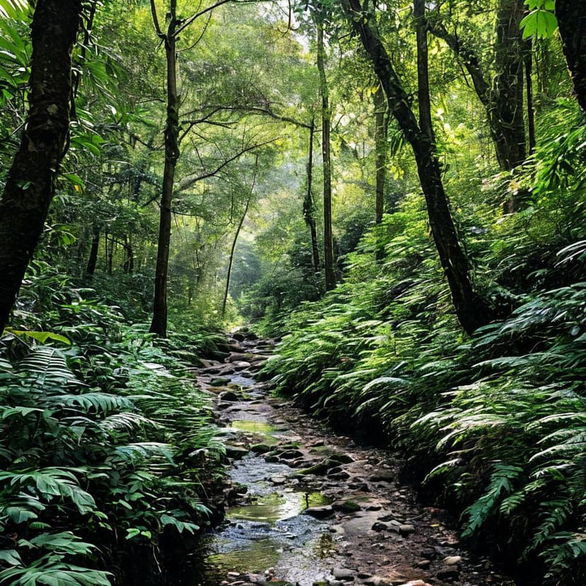 A winding path through lush rainforest