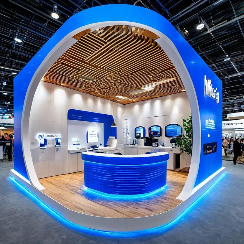 Milesight’s booth showcases a sleek blue-white design with a curved LED wall