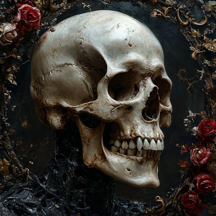 A gothic skull portrait in dark surrealism