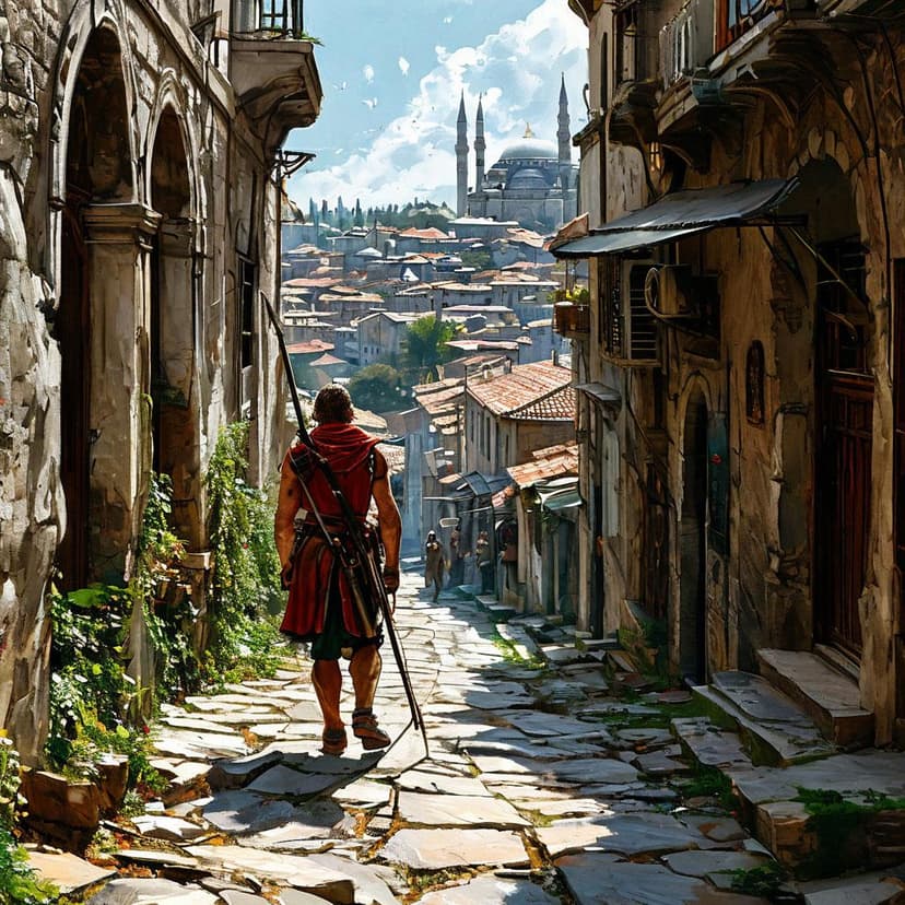 Sandals slapping worn stone