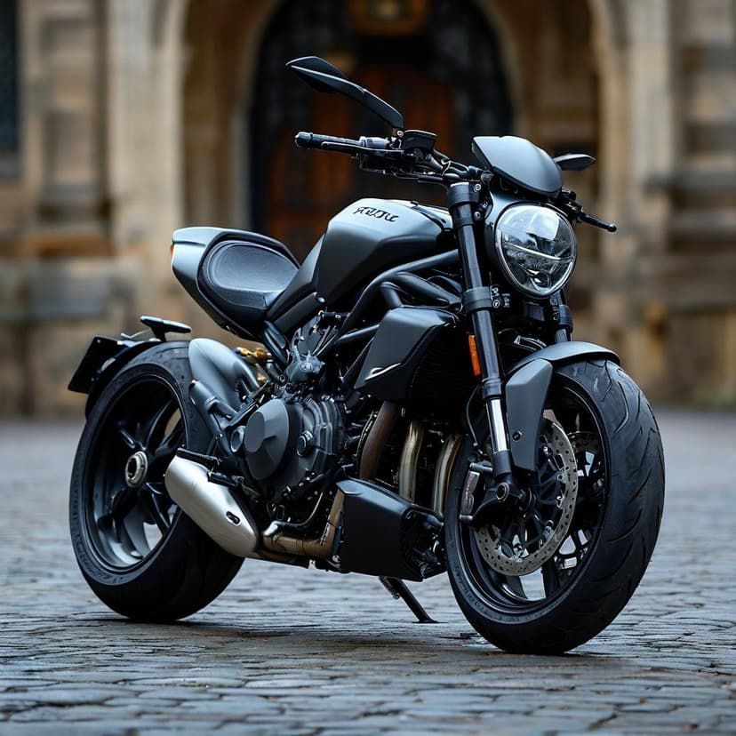 Audi-inspired matte black motorcycle with aggressive lines