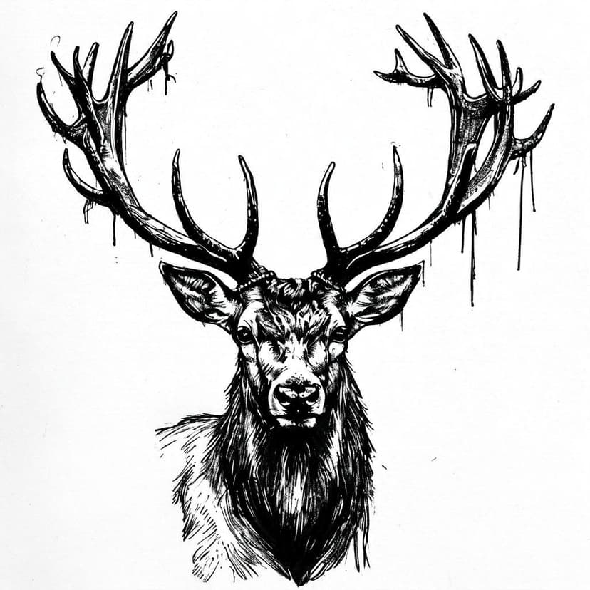 Bold ink on white captures a stag’s regal grace
