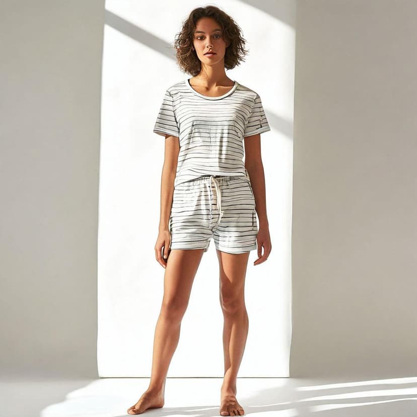 A slim model wears cozy cotton pajamas